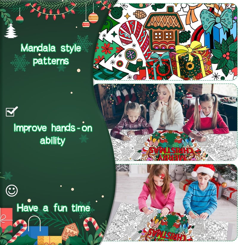 Dvbonike Jumbo Xmas Mandala Coloring Poster Giant Merry Christmas Color-in Paper Poster DIY Drawing Blank Doodle Art Banner 55.1 x 23.6 inch Decoration, Home School Activity Party Supplies for Kids - Image 5